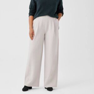 NWT Eileen Fisher Chalk Boiled Wool Jersey Hi Waisted  Wide F/L Pants